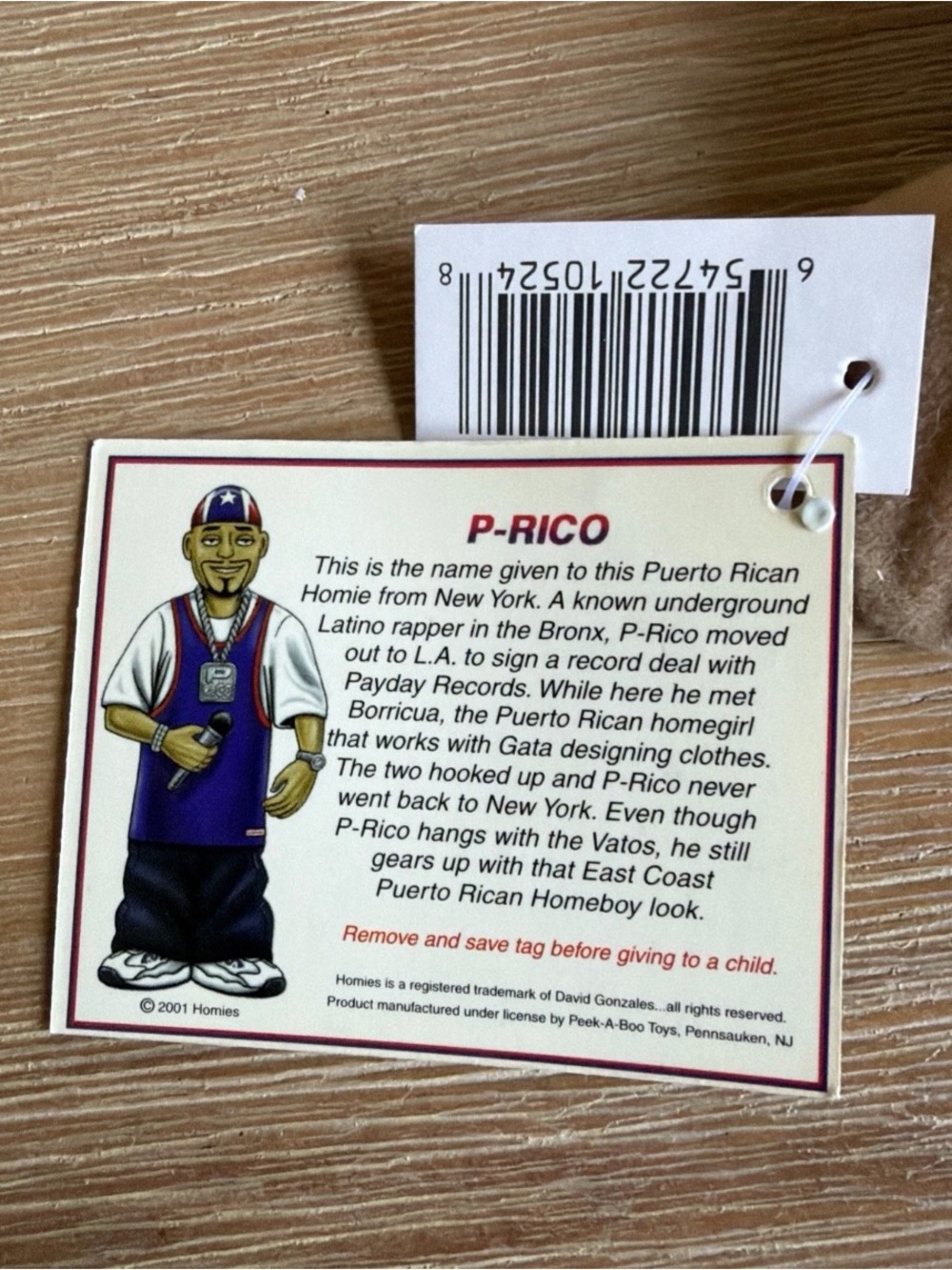 2001 P Rico Homies 9 Inch Collectible Plush NWT - Picture 7 of 8